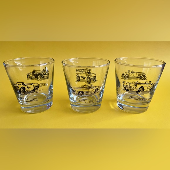 Set of 3 vintage car glasses made by dominion glass- six different cars printed - Picture 3 of 3
